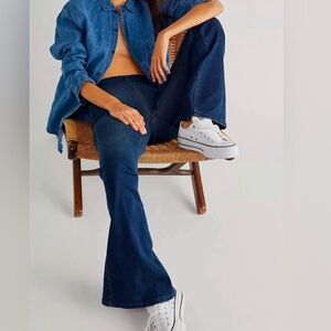 NWT Free People Rich Blue Penny Pull On Flare Jeans